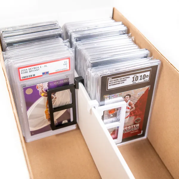CardBlock Standard and Extended card stoppers in black and white — all four variants side by side